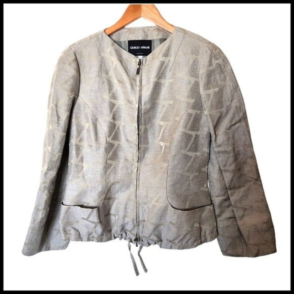 Giorgio Armani Women's Silver Gray Geometric Texture Linen Blend Jacket 42 M Med